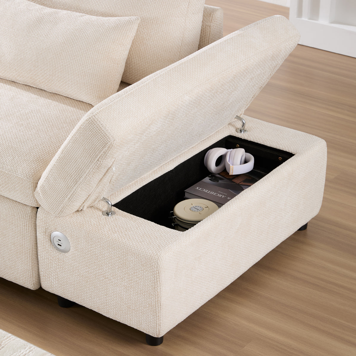 Versatile 107" L-Shaped Sleeper Sectional with Storage Ottoman & Fast Charging