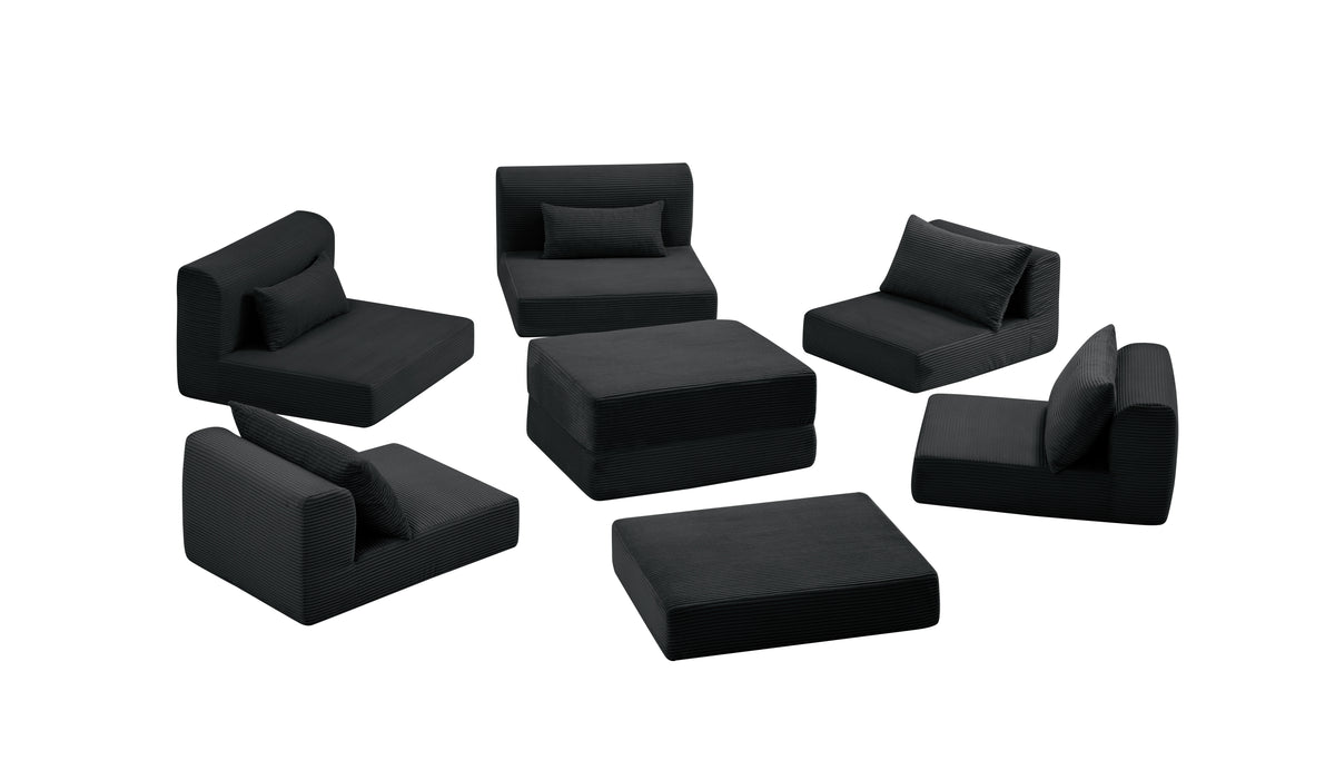Cozy 100" L-Shaped Modular Floor Sectional with 5 Plush Pillows