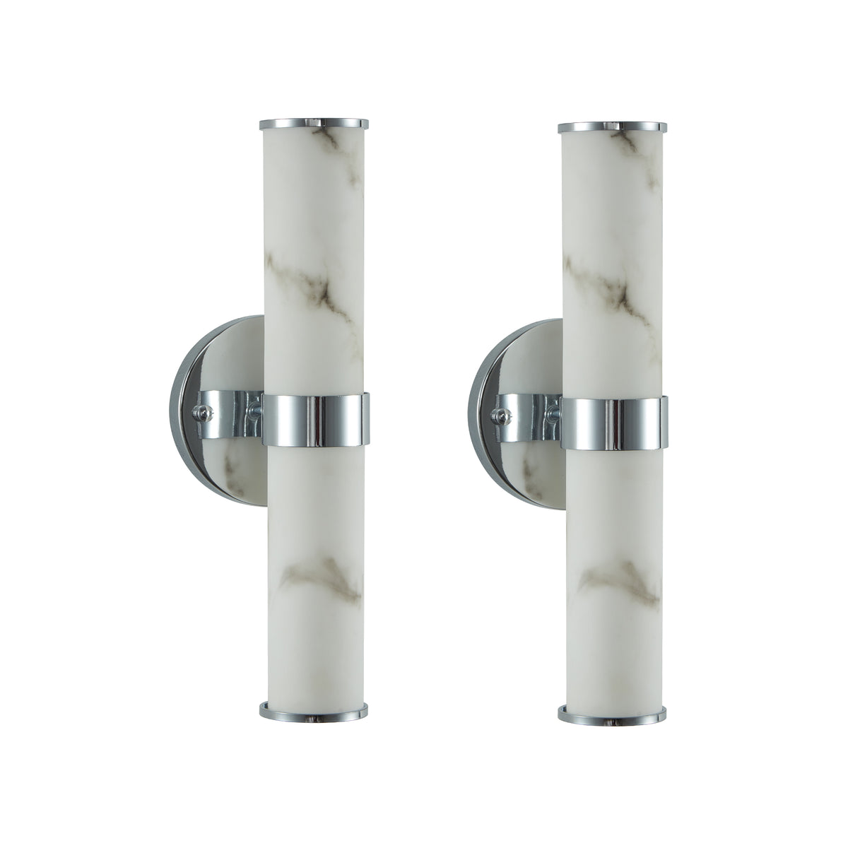 Elegant Faux Marble Chrome Wall Sconces, Set of 2