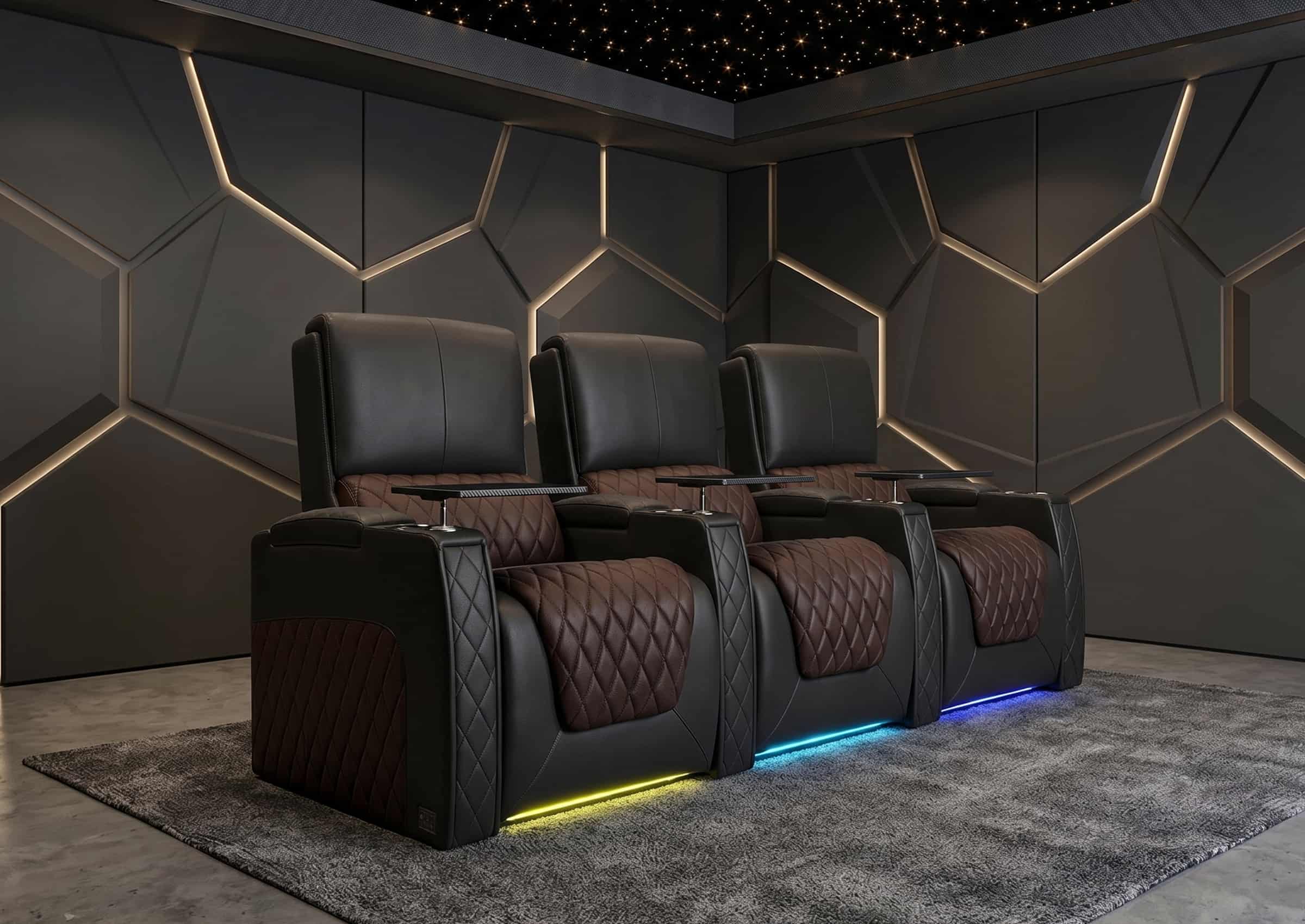 Weilianda AstroUltra Series Black Custom Dual-Color Genuine Leather Recliner with Zero Gravity Couch 3 Seats