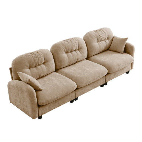 Plush L-Shaped Modular Sectional Sofa with Ottoman & Tufted Backrest, Beige