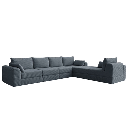 Cozy 100" L-Shaped Modular Floor Sectional with 5 Plush Pillows