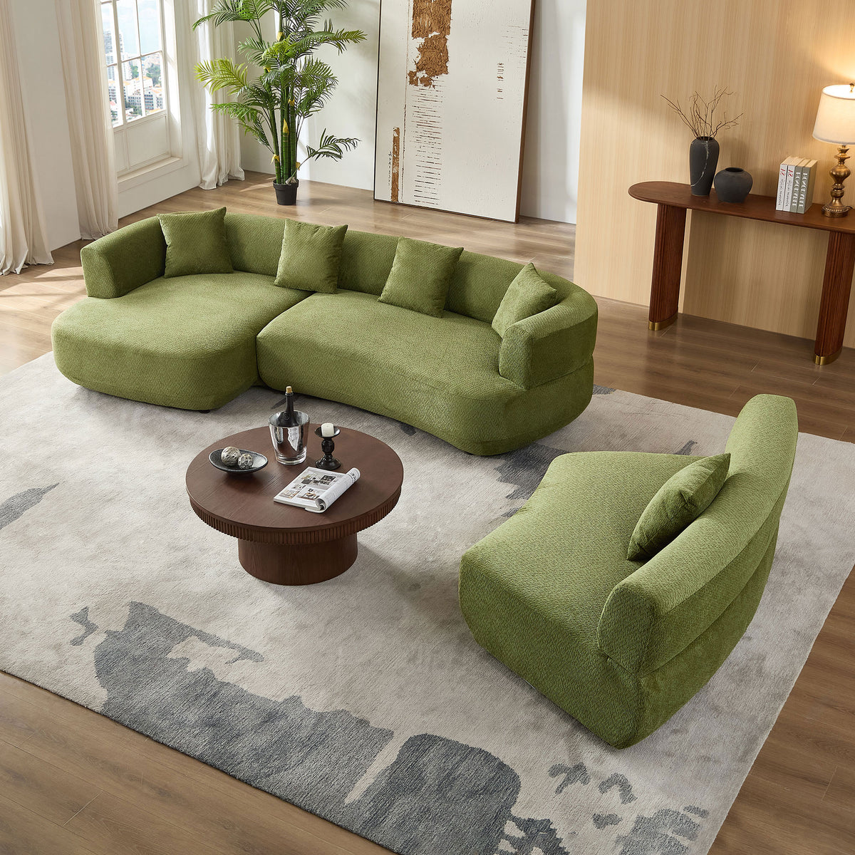 Luxurious 155.91" Curved 6-Seat Modular Sectional with 5 Plush Pillows