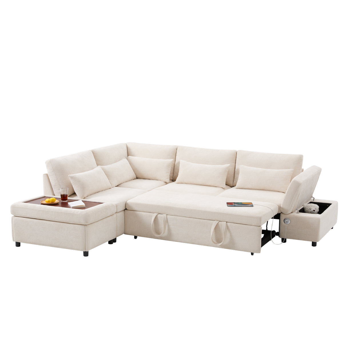 Versatile 107" L-Shaped Sleeper Sectional with Storage Ottoman & Fast Charging