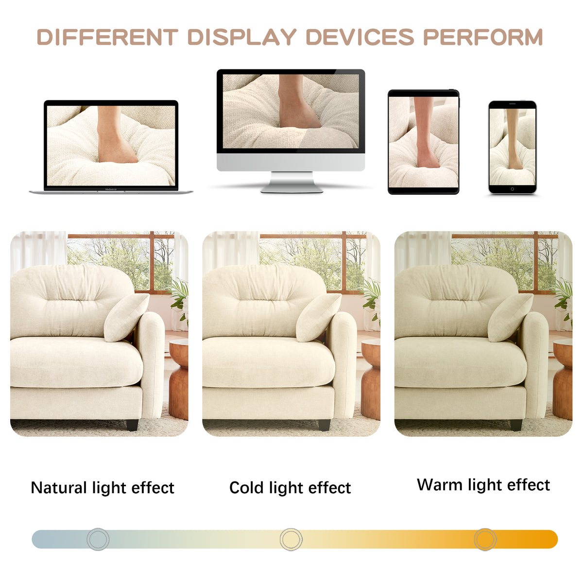 Plush L-Shaped Modular Sectional Sofa with Ottoman & Tufted Backrest, Beige