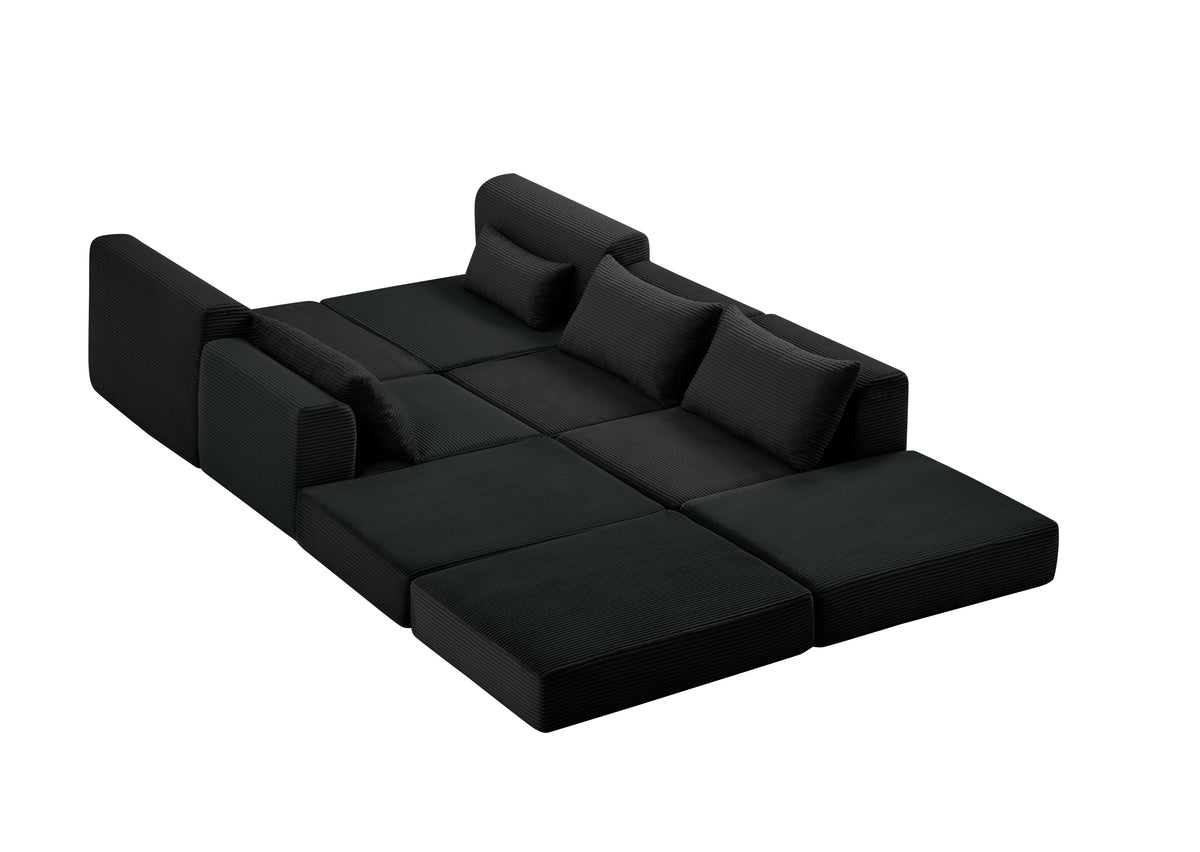 Cozy 100" L-Shaped Modular Floor Sectional with 5 Plush Pillows