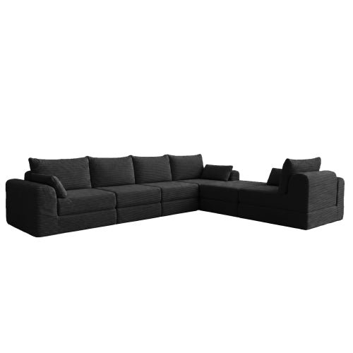 Cozy 100" L-Shaped Modular Floor Sectional with 5 Plush Pillows