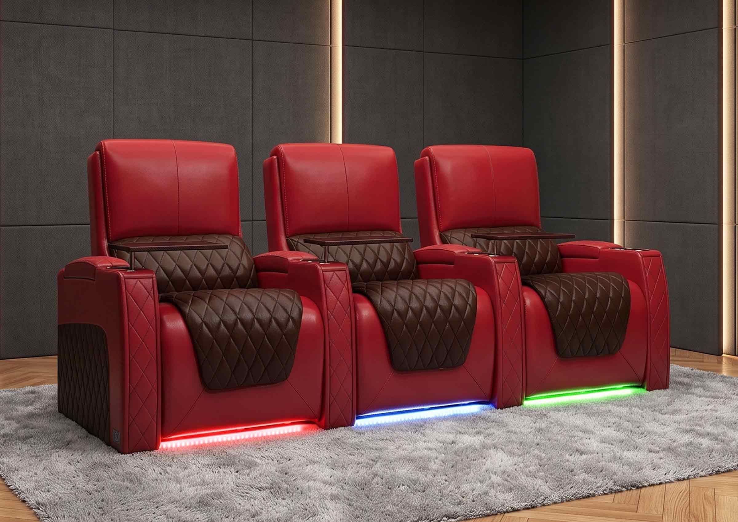 Weilianda AstroUltra Series Red Custom Two-Tone 3-Seat Movie Theater Seats with Adjustable Headrest