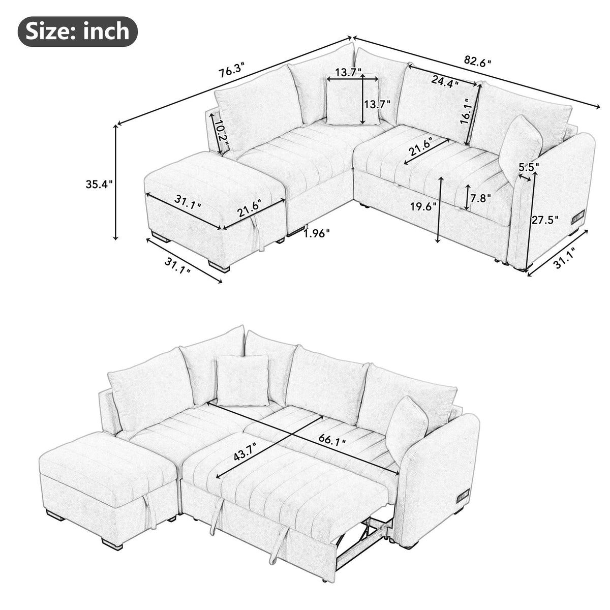 Versatile U-Style Sleeper Sectional with Storage, USB Port & Dual Cup Holders