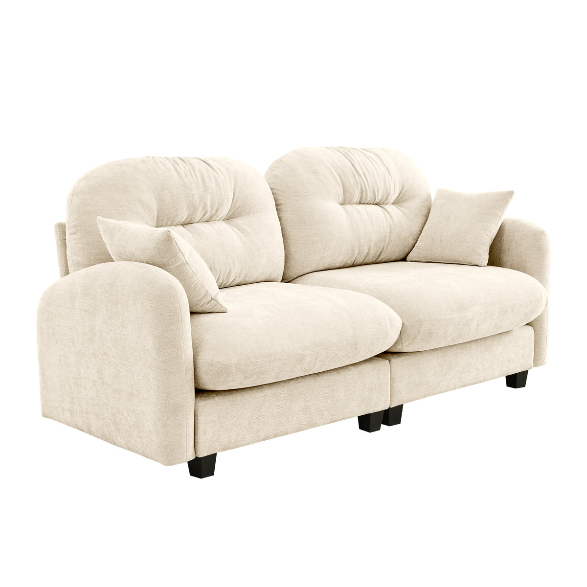 Plush L-Shaped Modular Sectional Sofa with Ottoman & Tufted Backrest, Beige