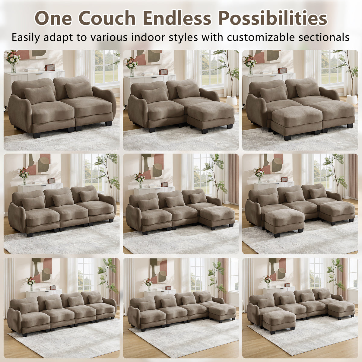 Oversized U-Shaped Chenille Sectional with Dual Movable Ottomans