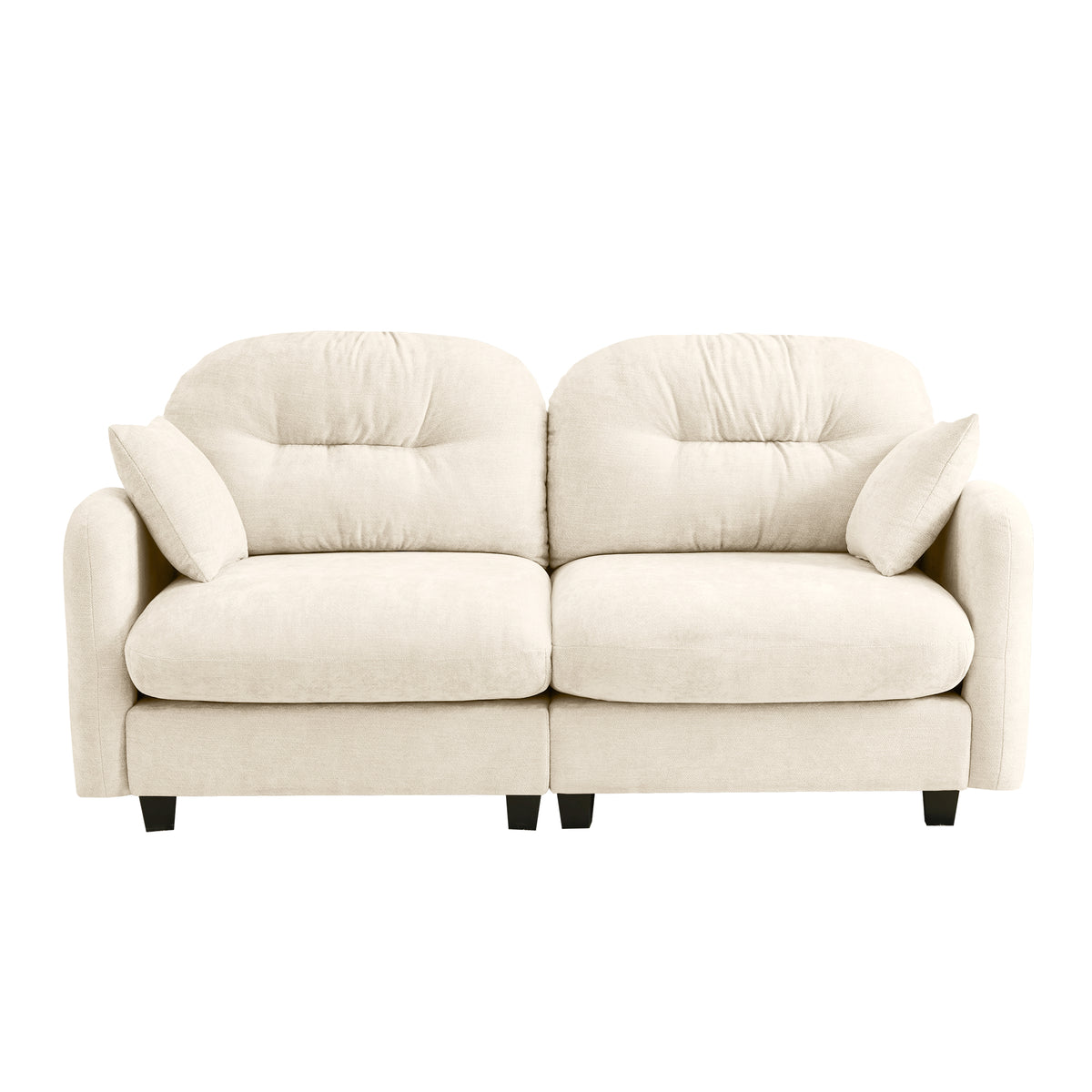 Plush L-Shaped Modular Sectional Sofa with Ottoman & Tufted Backrest, Beige