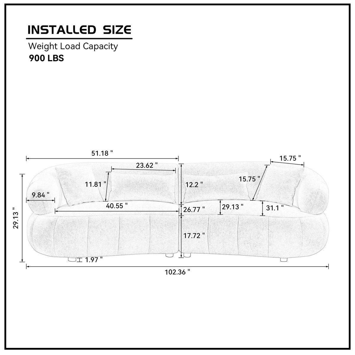 Sleek 102.36" Curved Cloud Sectional with Textured Fabric Comfort