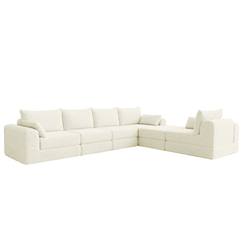 Cozy 100" L-Shaped Modular Floor Sectional with 5 Plush Pillows