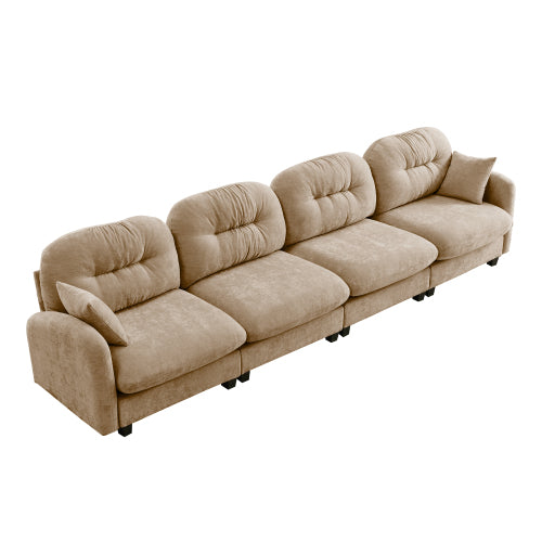 Plush L-Shaped Modular Sectional Sofa with Ottoman & Tufted Backrest, Beige