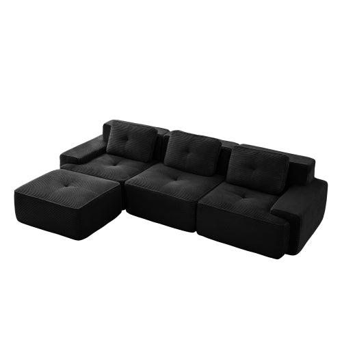 Oversized 6-Seater V-Shaped Corduroy Sectional with Dual Movable Ottomans