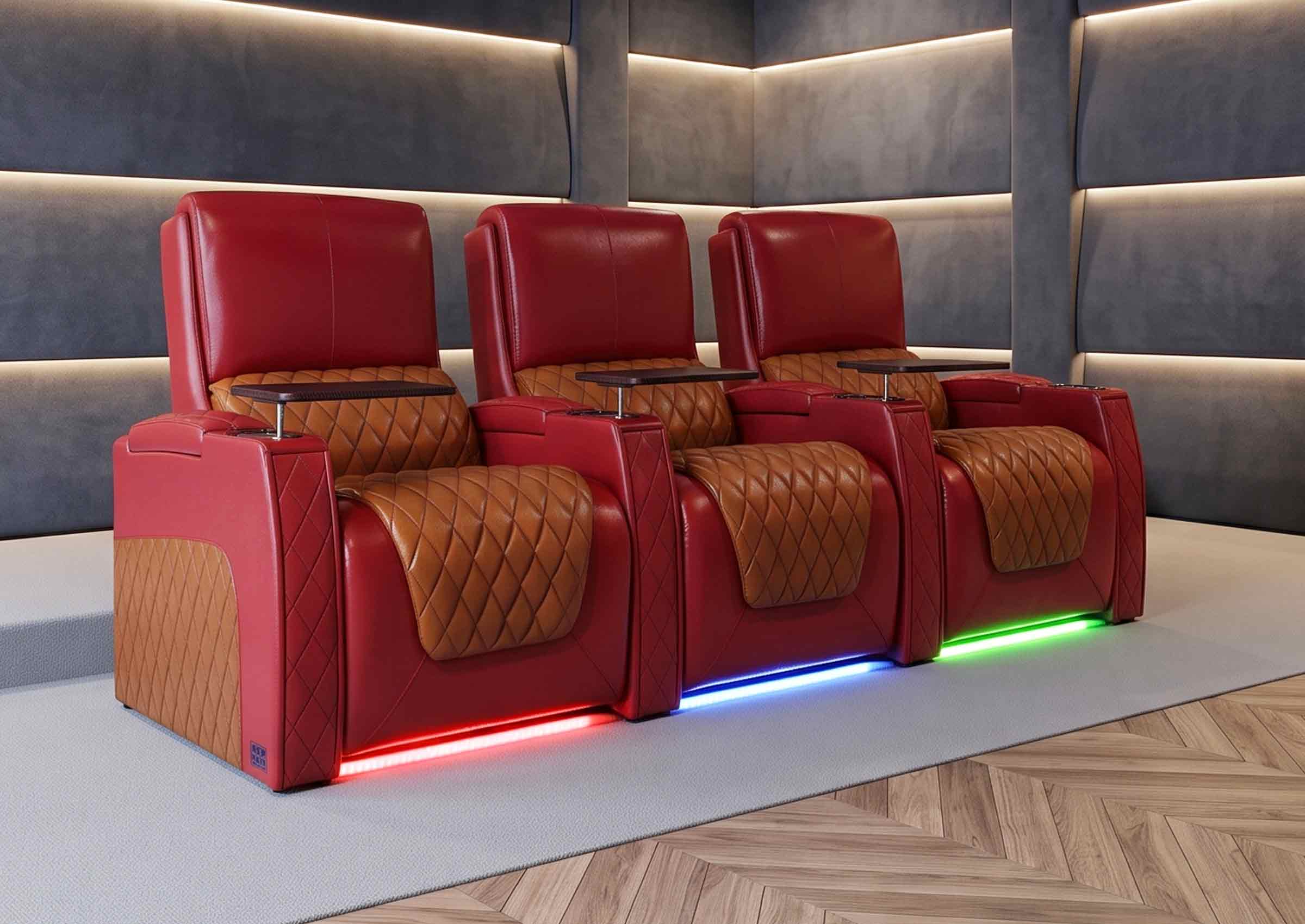 Weilianda AstroUltra Series Red Custom Two-Tone 3-Seat Movie Theater Seats with Adjustable Headrest