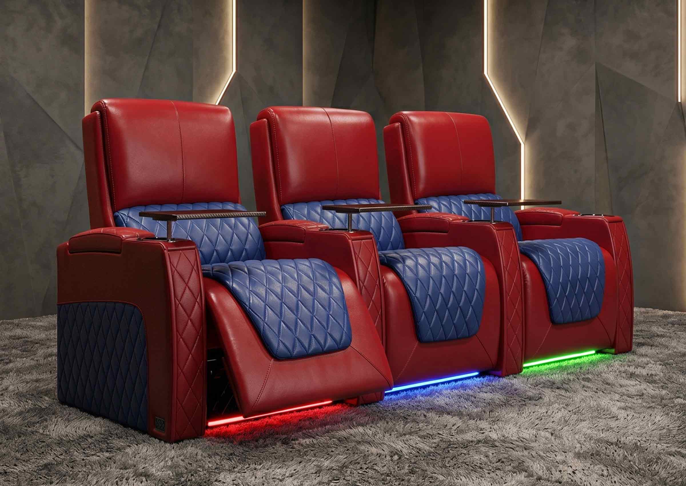 Weilianda AstroUltra Series Red Custom Two-Tone 3-Seat Movie Theater Seats with Adjustable Headrest