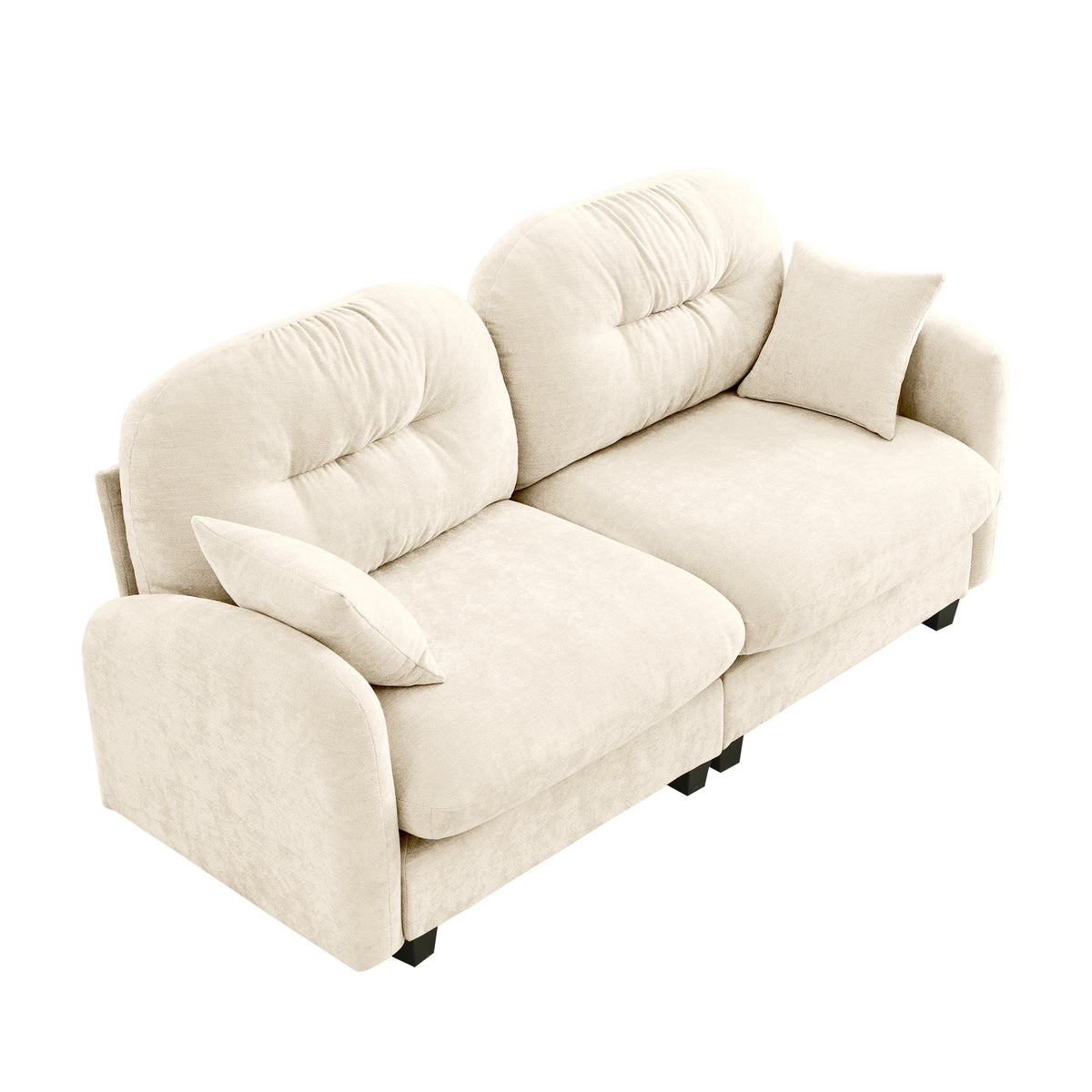 Plush L-Shaped Modular Sectional Sofa with Ottoman & Tufted Backrest, Beige
