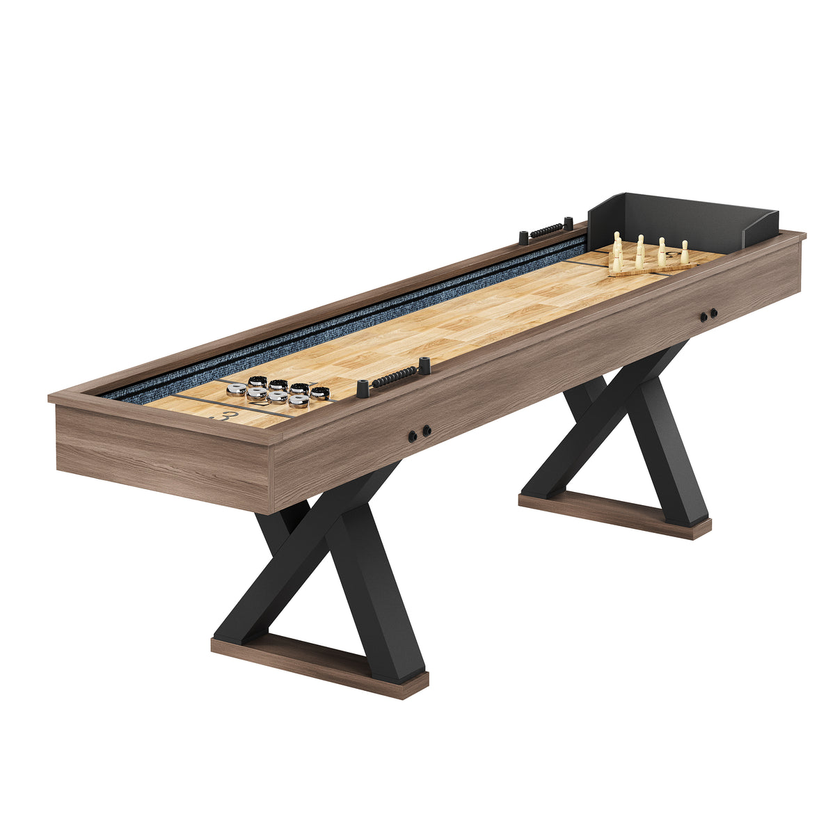 Versatile 9FT 2-in-1 Shuffleboard & Bowling Table with LED Light Rail