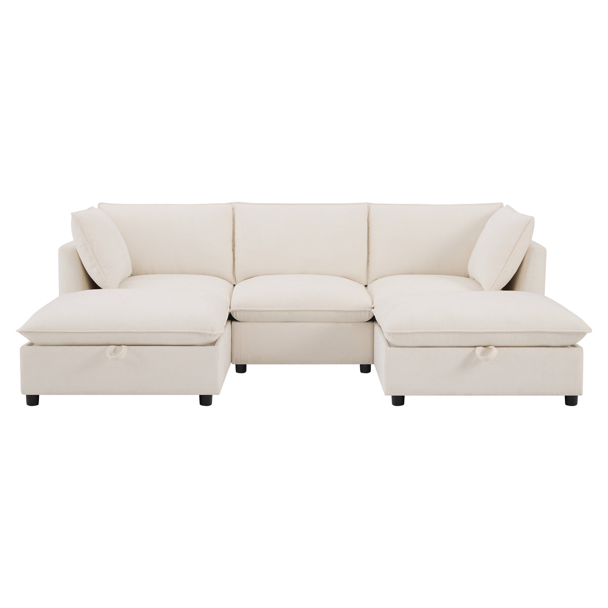 Versatile 98" U-Shaped Cloud Sectional with Storage Ottoman, Charging & Cup Holders