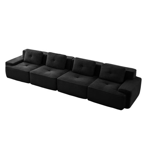 Oversized 6-Seater V-Shaped Corduroy Sectional with Dual Movable Ottomans