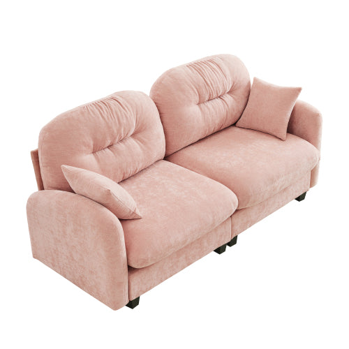 Plush L-Shaped Modular Sectional Sofa with Ottoman & Tufted Backrest, Beige