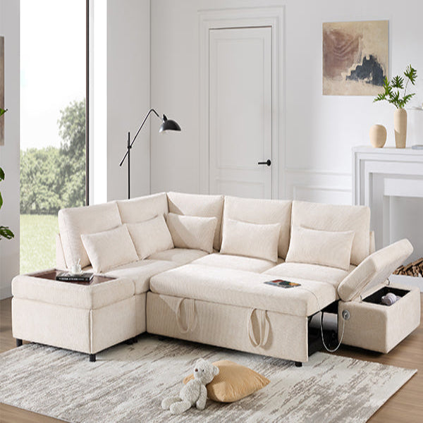 Versatile 107" L-Shaped Sleeper Sectional with Storage Ottoman & Fast Charging