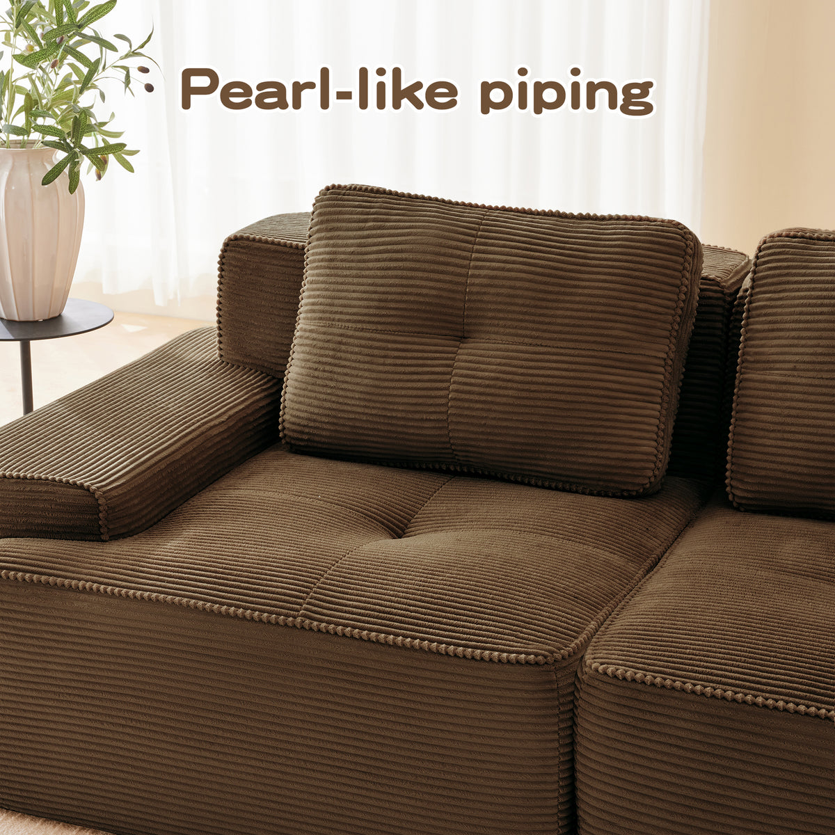 Oversized 6-Seater V-Shaped Corduroy Sectional with Dual Movable Ottomans
