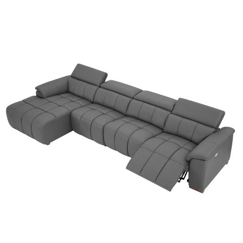 Premium L-Shaped Power Reclining Leather Sectional with USB, Headrests & Footrests