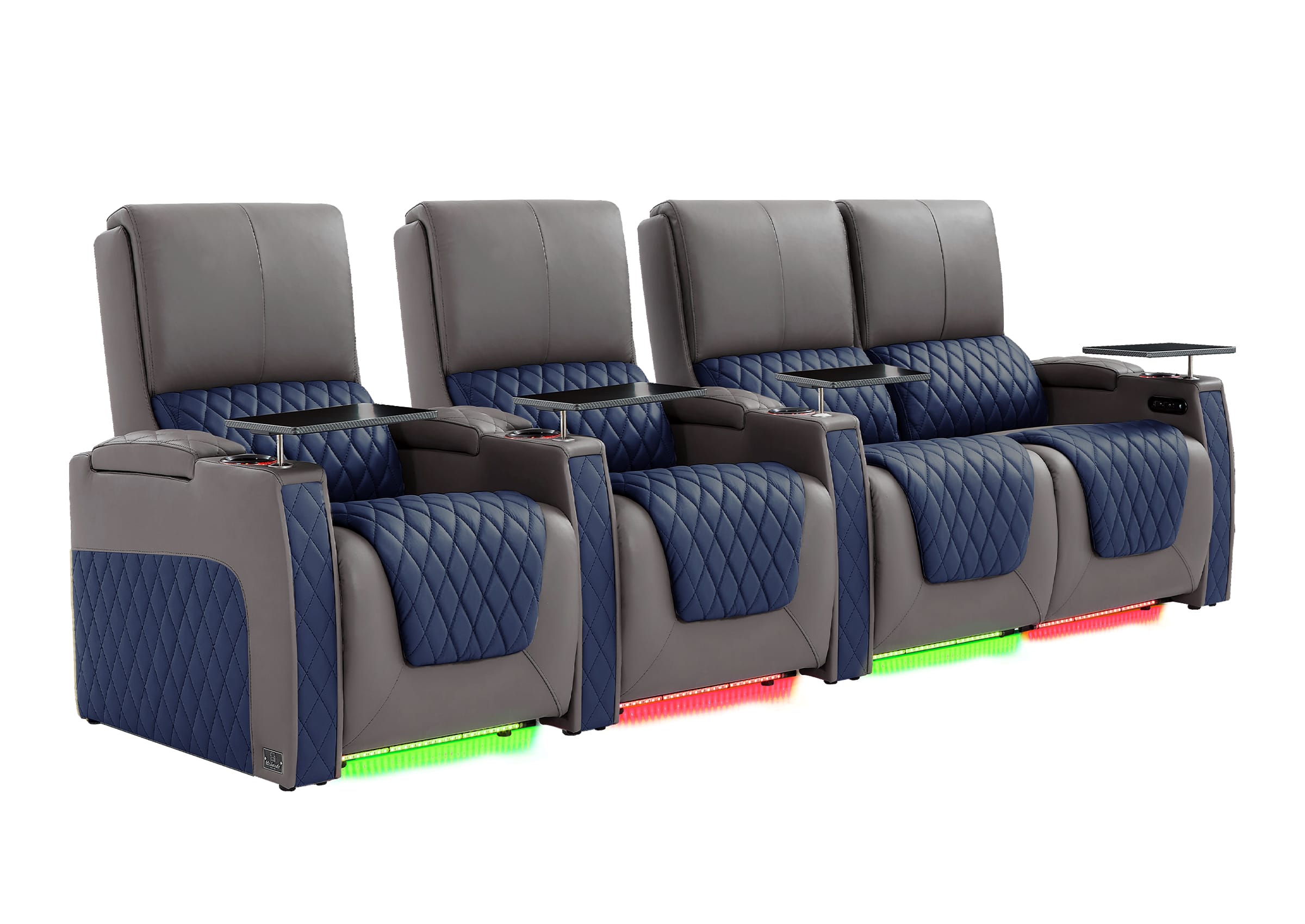 Weilianda AstroUltra Series Grey Custom Two-Tone 4 Seat Media Room Couch with Adjustable Headrest & Lighting