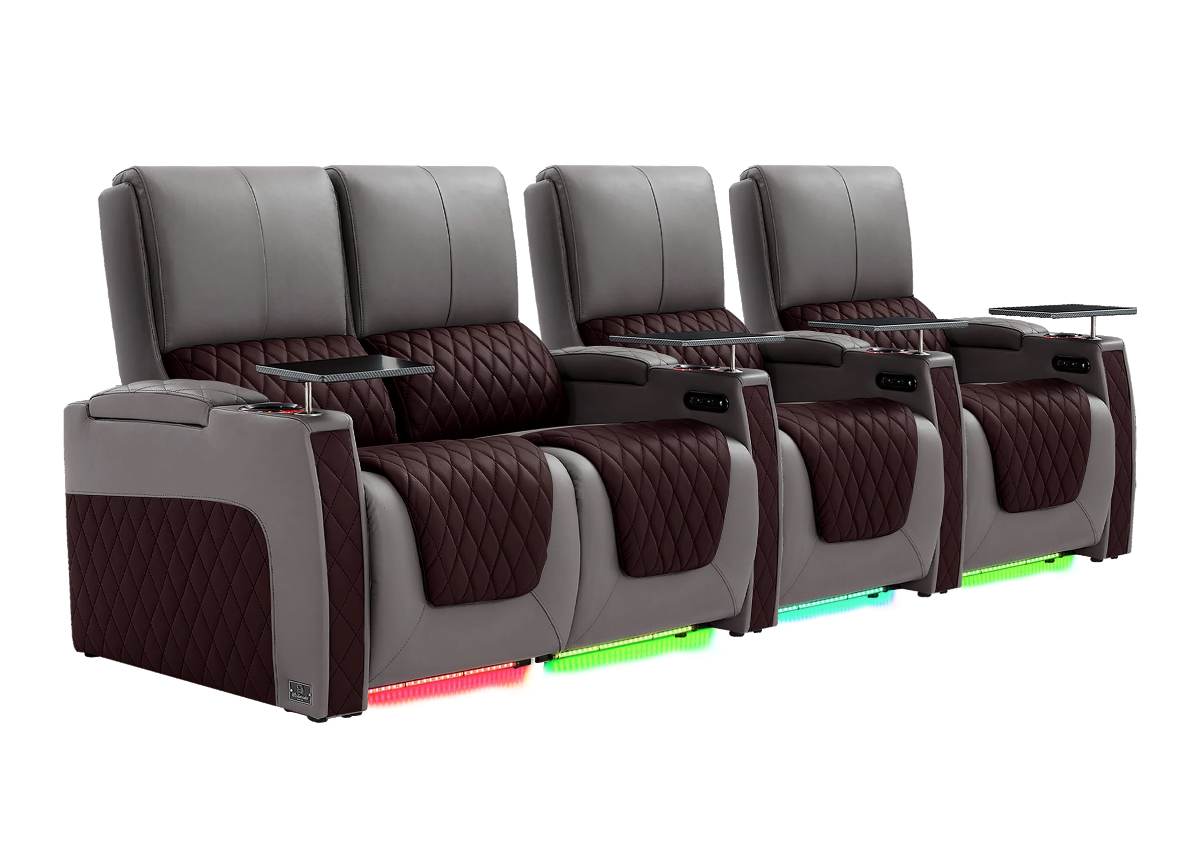 Weilianda AstroUltra Series Grey Custom Two-Tone 4 Seat Media Room Couch with Adjustable Headrest & Lighting