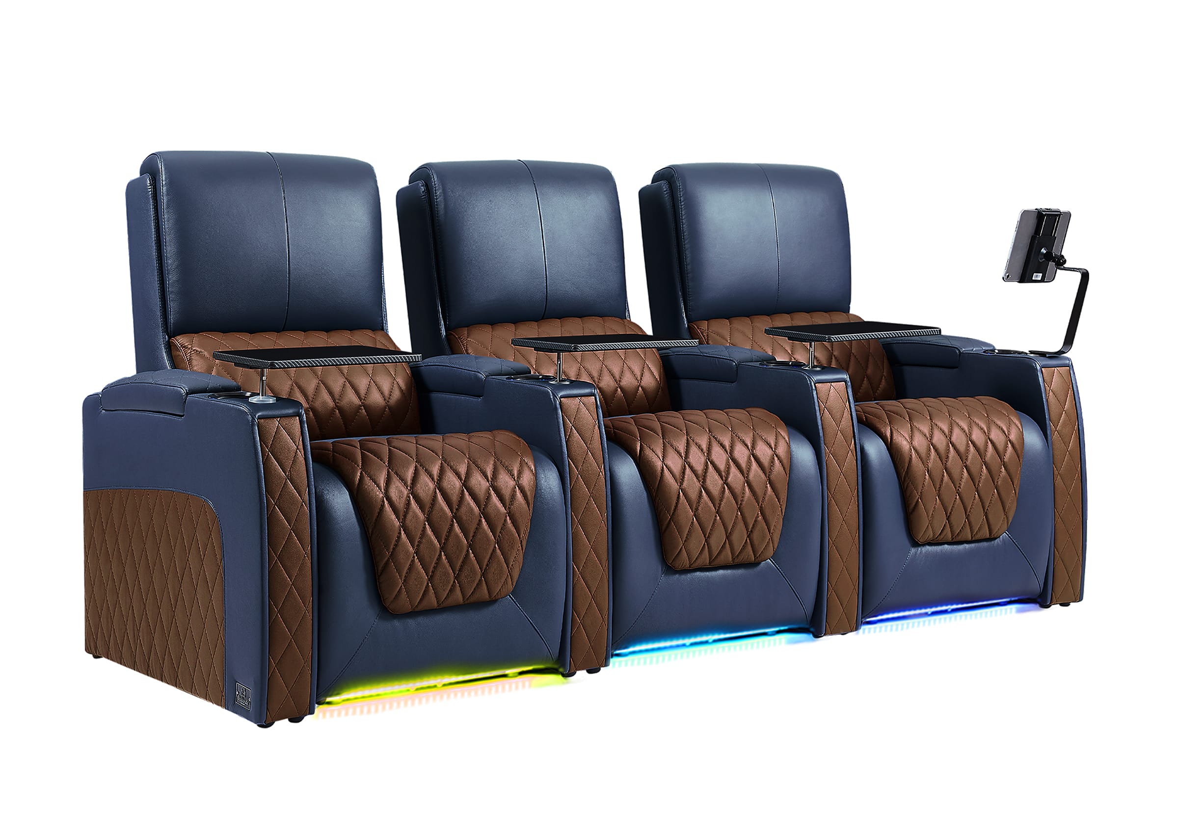 Weilianda AstroUltra Series Blue Custom Dual-Color 3-Seat Home Theater Recliner with Power Headrest & Footrest