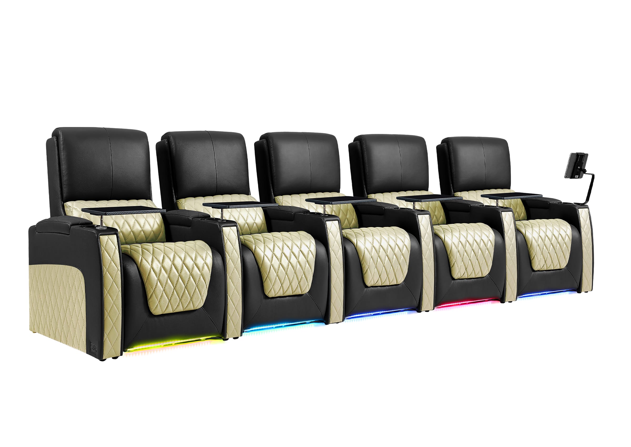 Weilianda AstroUltra Series Black Custom Two-Tone 5-Seat Power Home Theater Sofa with Zero Gravity & Adjustable Headrest