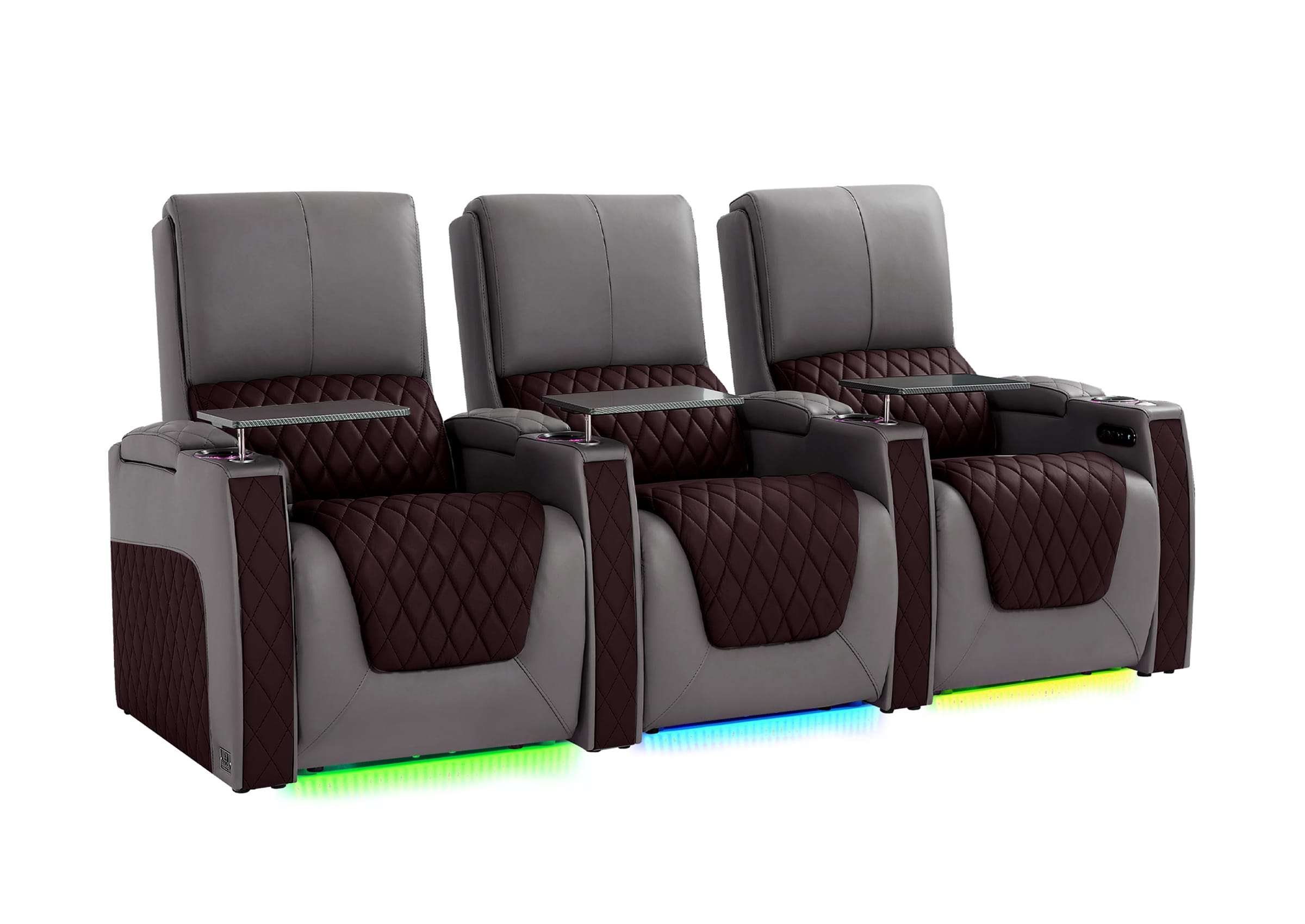 Weilianda AstroUltra Series Grey Custom Two-Tone 3-Seat Power Home Theater Recliner with Ambient Lighting
