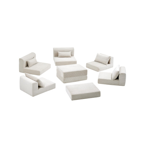 Cozy 100" L-Shaped Modular Floor Sectional with 5 Plush Pillows