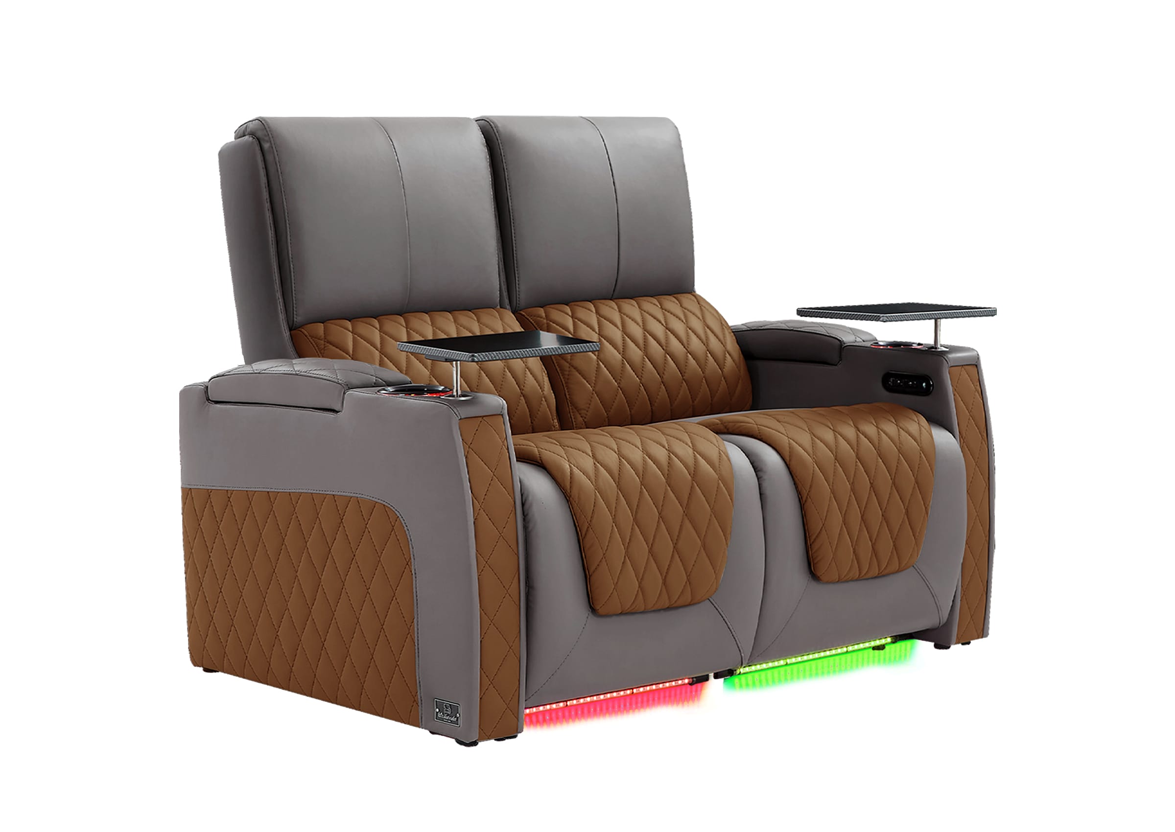 Weilianda AstroUltra Series Grey Custom Dual-Tone Genuine Leather Loveseat Sofa with Zero Gravity Seating