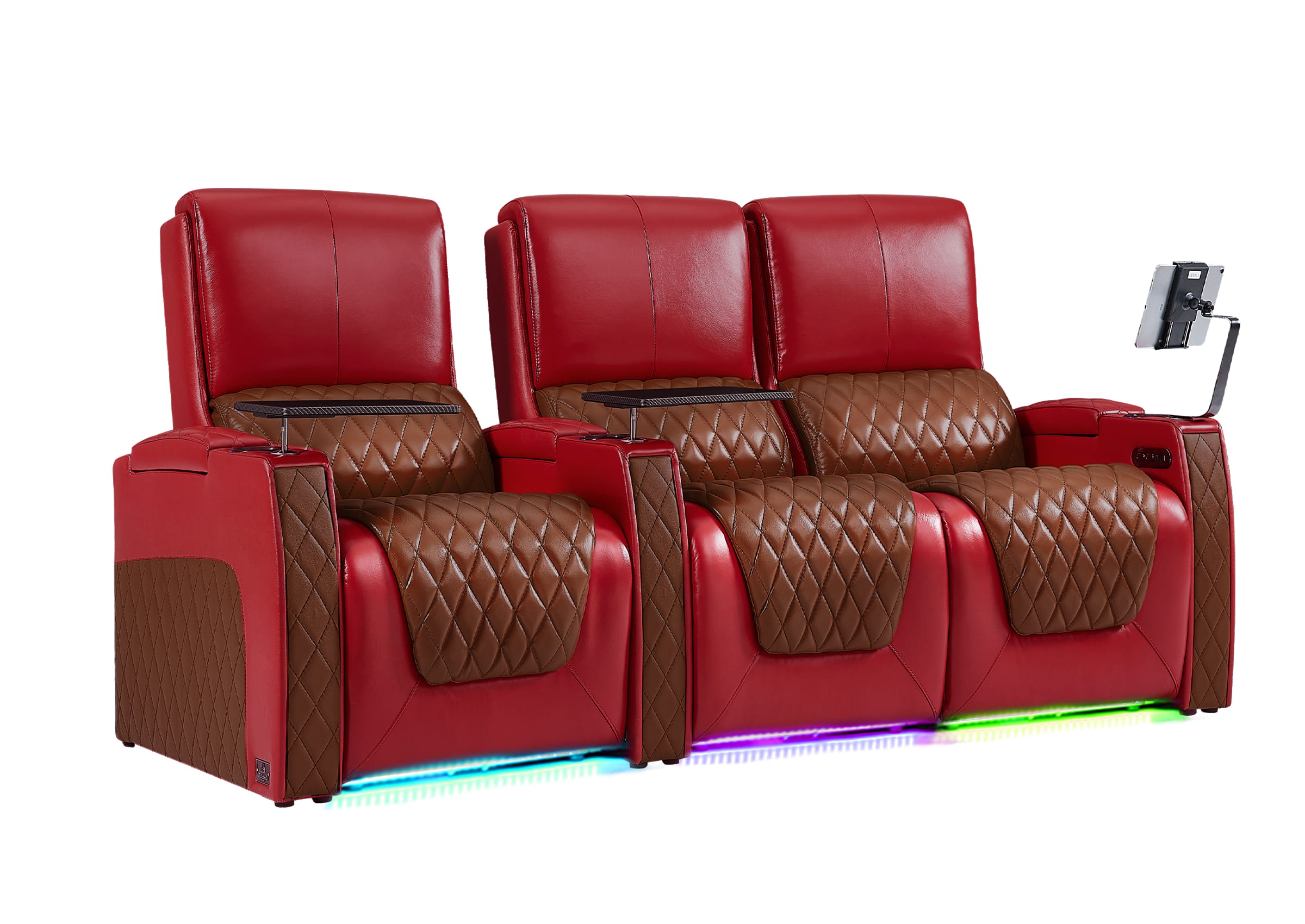 Weilianda AstroUltra Series Red Custom Two-Tone 3-Seat Movie Theater Seats with Adjustable Headrest