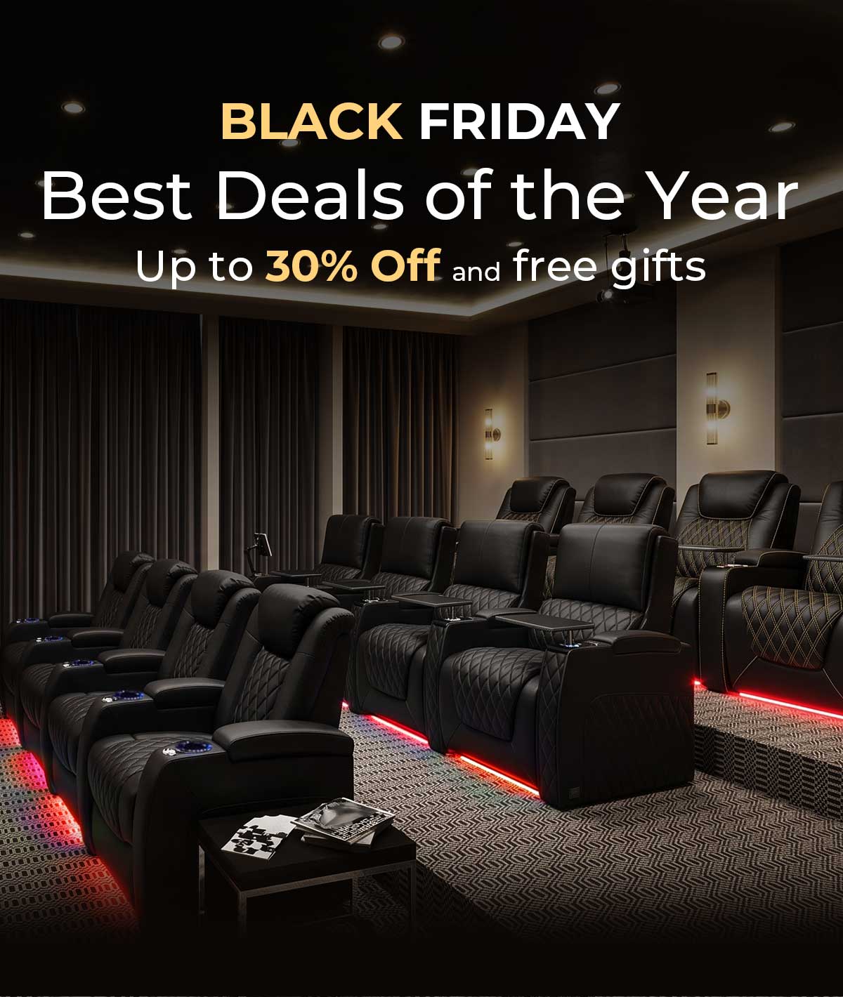 Weilianda Black Friday home theater seating deals with up to 30% off and gifts on qualifying orders