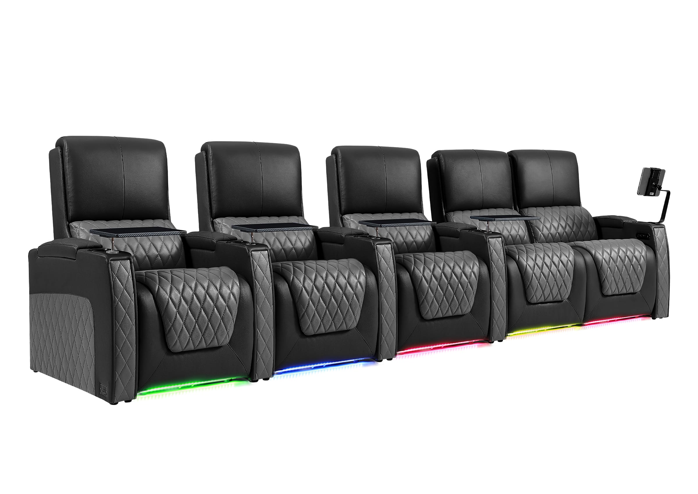 Weilianda AstroUltra Series Black Custom Two-Tone 5-Seat Power Home Theater Sofa with Zero Gravity & Adjustable Headrest