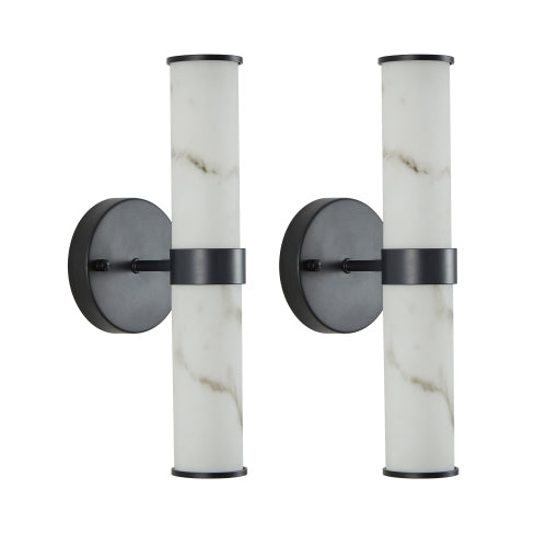 Elegant Faux Marble Chrome Wall Sconces, Set of 2