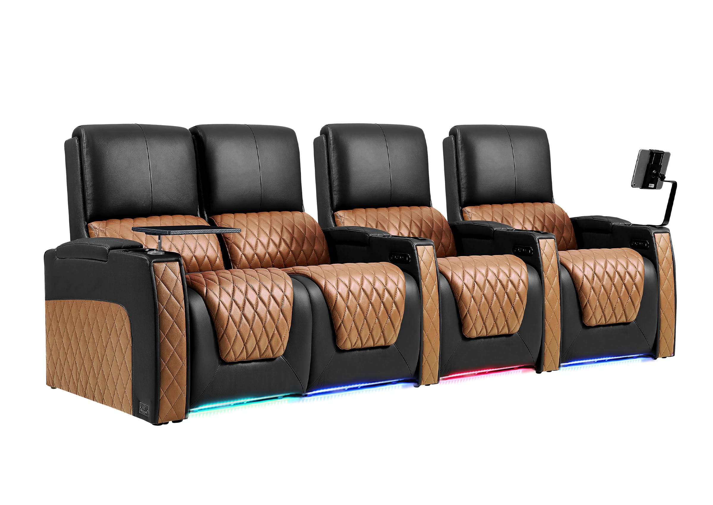 Weilianda AstroUltra Series Black Custom Two-Tone Movie Theater Chairs with Ambient Lighting & USB Ports 4-Seater