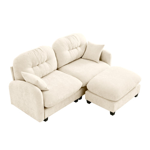 Plush L-Shaped Modular Sectional Sofa with Ottoman & Tufted Backrest, Beige
