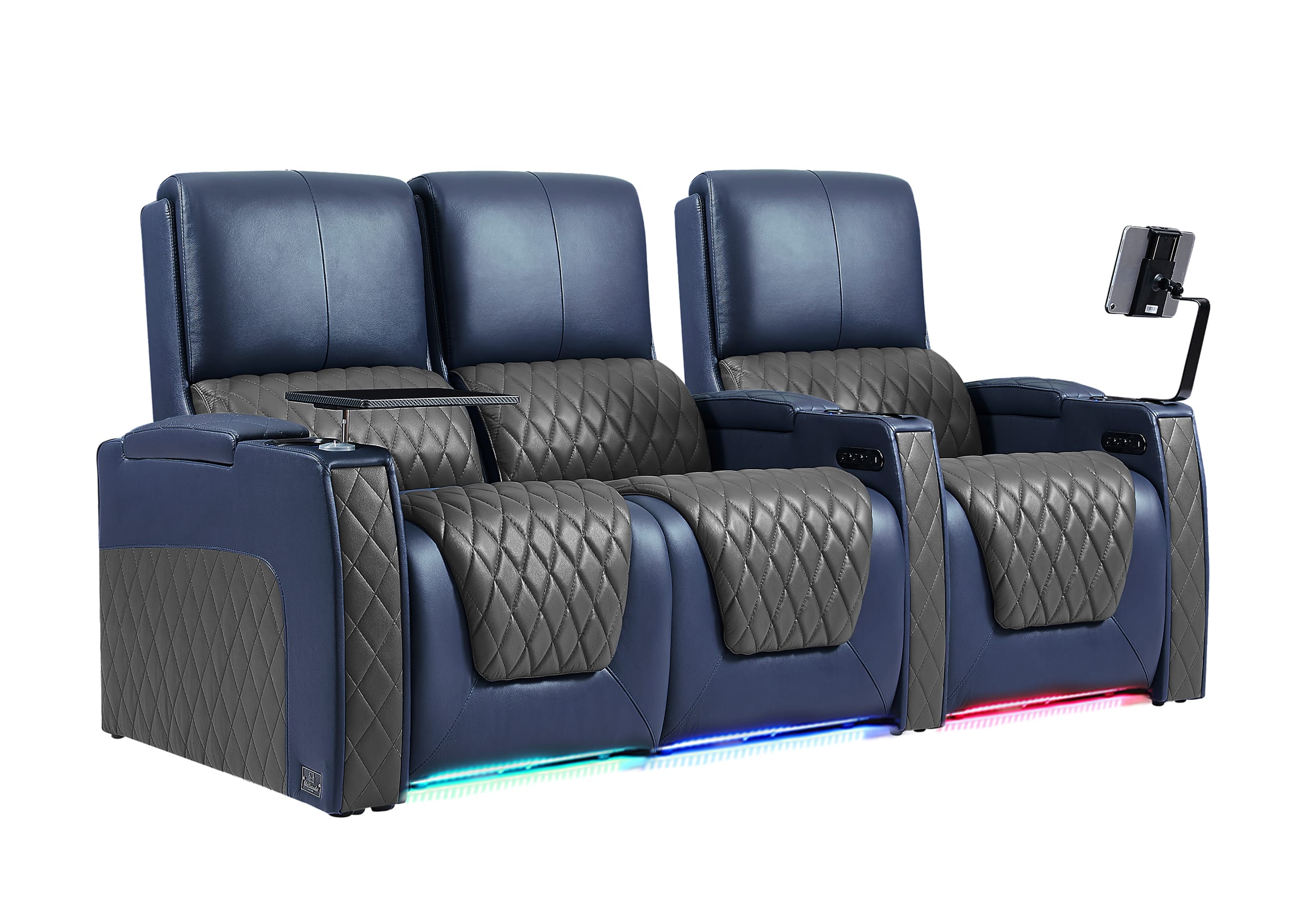 Weilianda AstroUltra Series Blue Custom Dual-Color 3-Seat Home Theater Recliner with Power Headrest & Footrest
