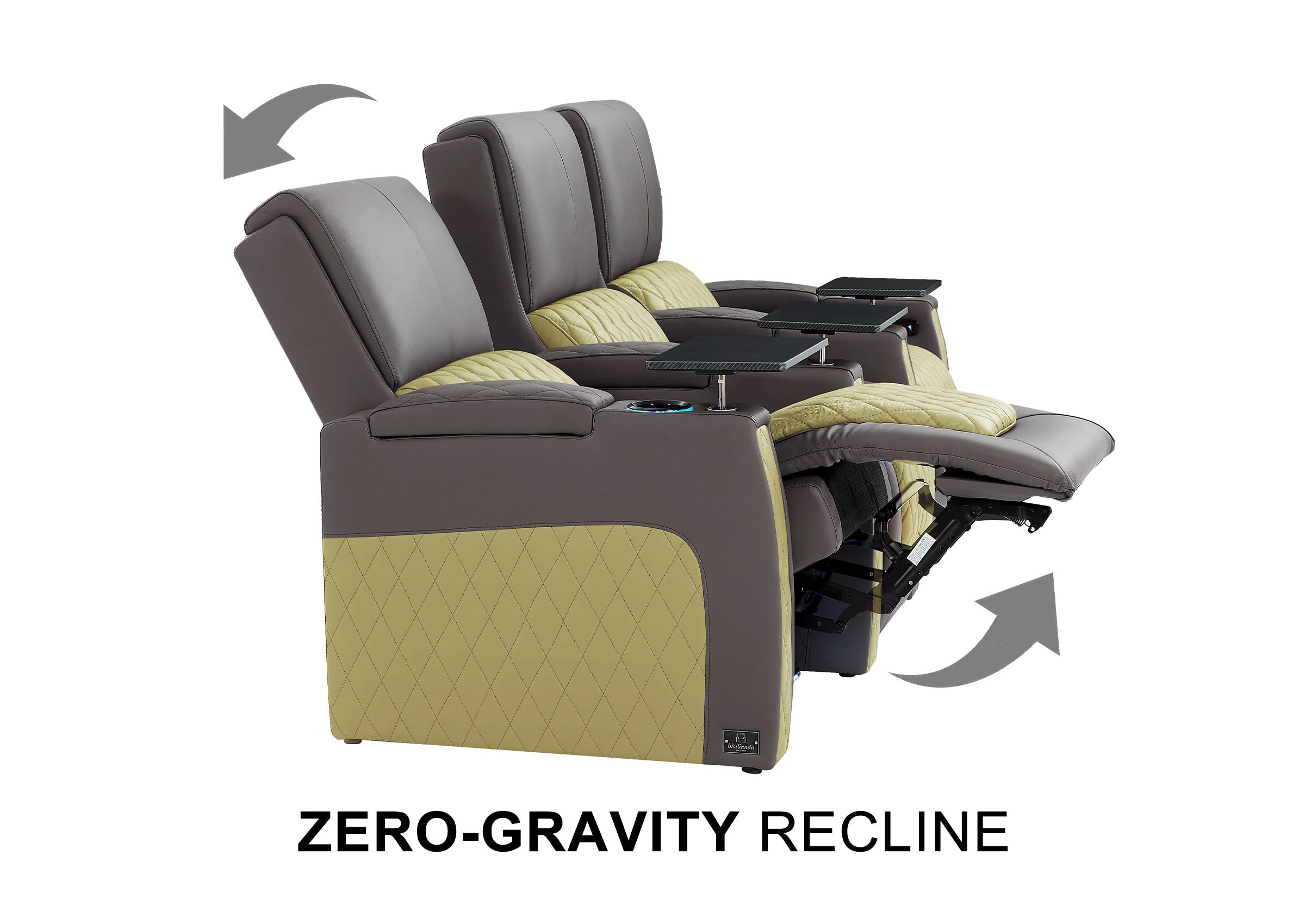 Weilianda AstroUltra Series Grey Custom Dual-Tone Genuine Leather Loveseat Sofa with Zero Gravity Seating