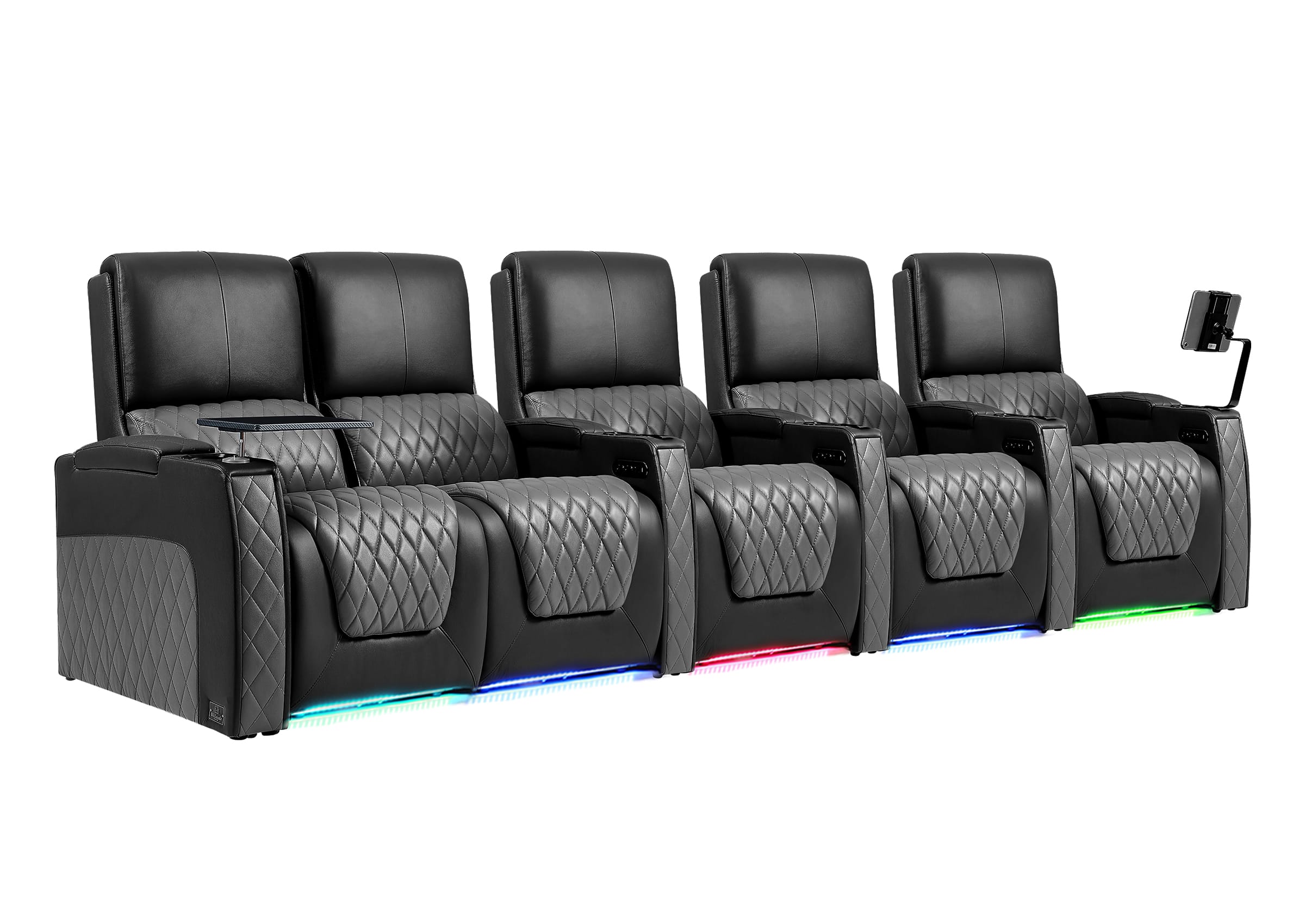 Weilianda AstroUltra Series Black Custom Two-Tone 5-Seat Power Home Theater Sofa with Zero Gravity & Adjustable Headrest