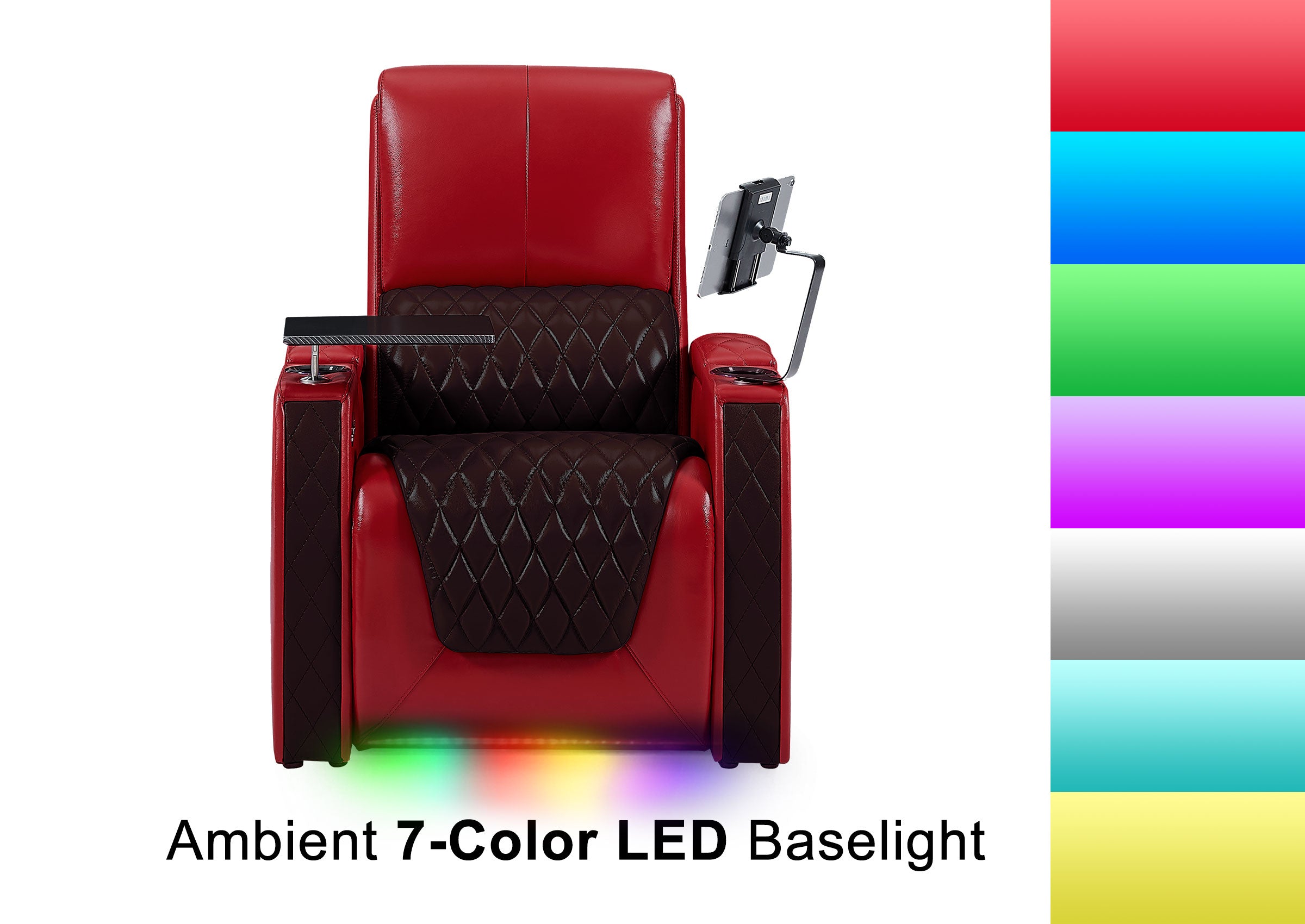 Weilianda AstroUltra Series Red Custom Dual-Tone Home Theater Loveseat Recliner with 7-Color LED Lighting