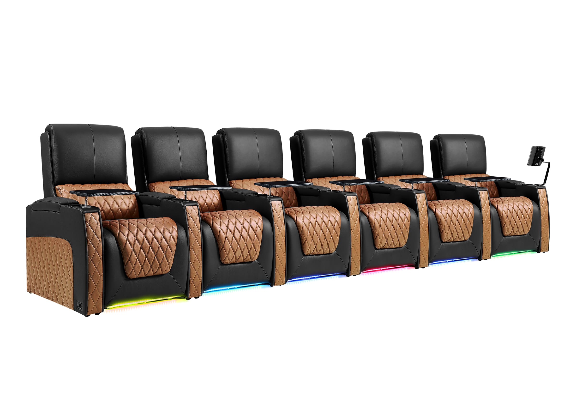 Weilianda AstroUltra Series Black Custom Dual-Color 6-Seat Electronic Recliner with Ambient Lighting for Home Theater