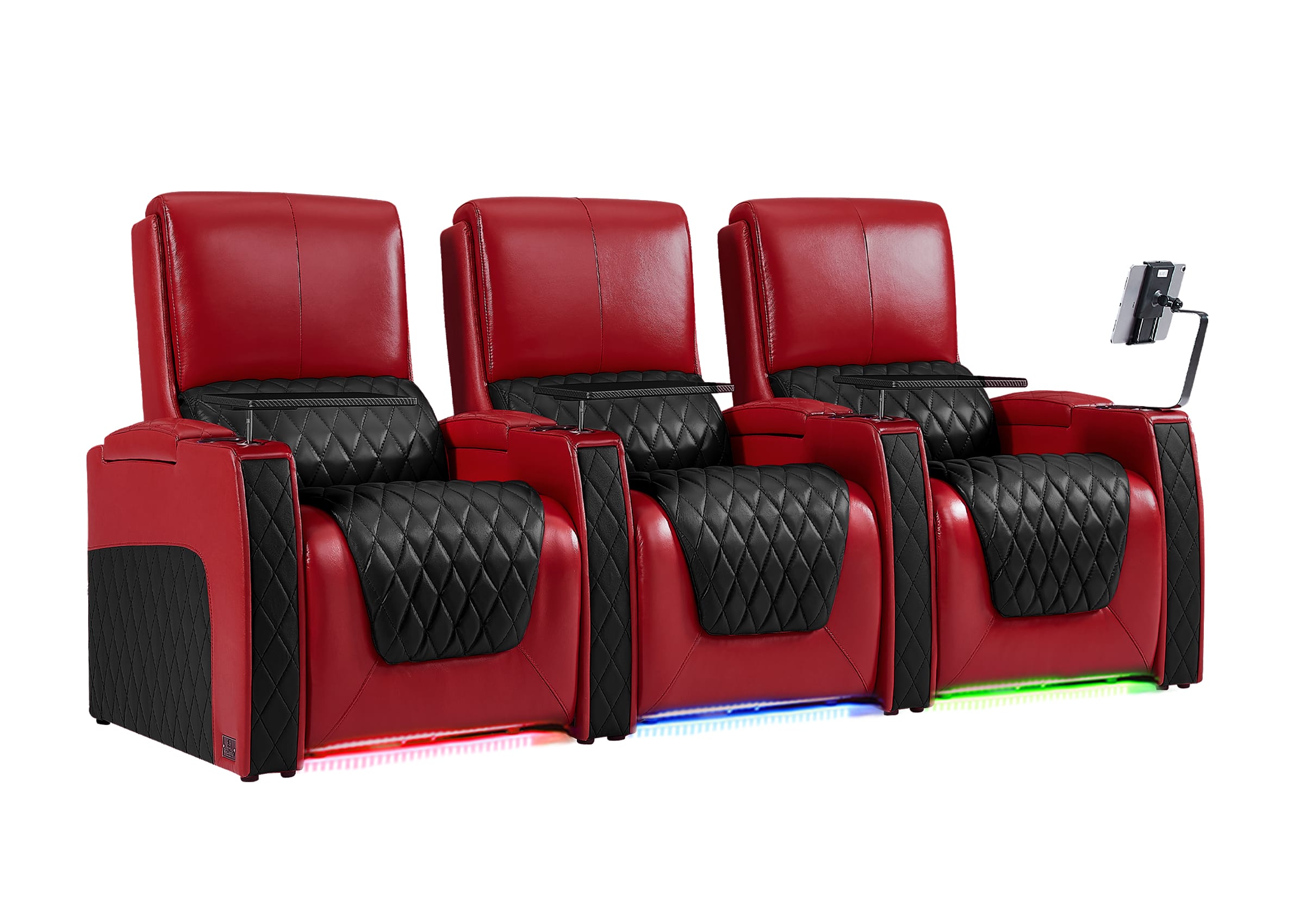 Weilianda AstroUltra Series Red Custom Two-Tone 3-Seat Movie Theater Seats with Adjustable Headrest