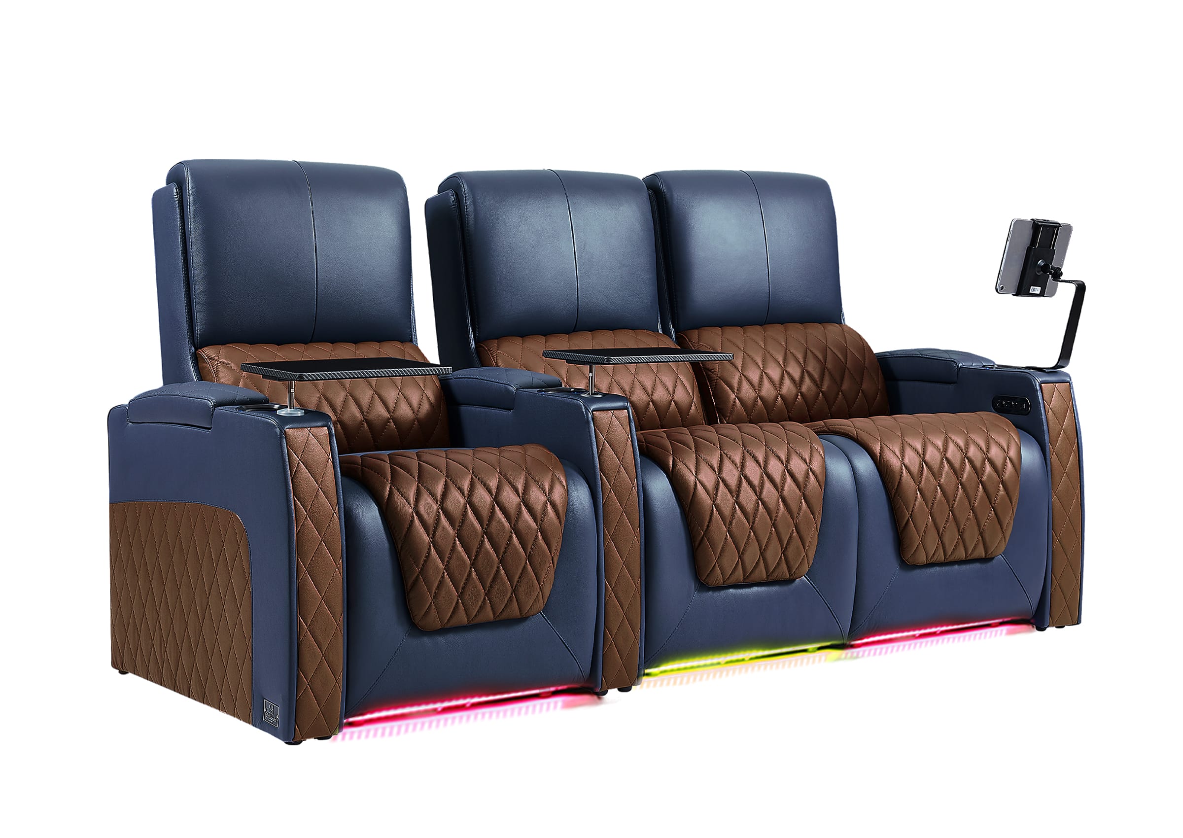 Weilianda AstroUltra Series Blue Custom Dual-Color 3-Seat Home Theater Recliner with Power Headrest & Footrest